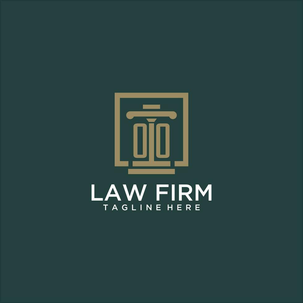 OO initial monogram logo for lawfirm with pillar design in creative square vector