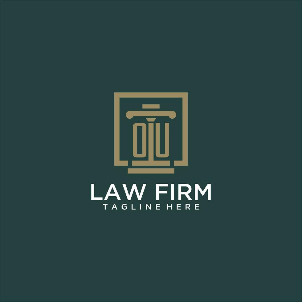OU initial monogram logo for lawfirm with pillar design in creative square vector
