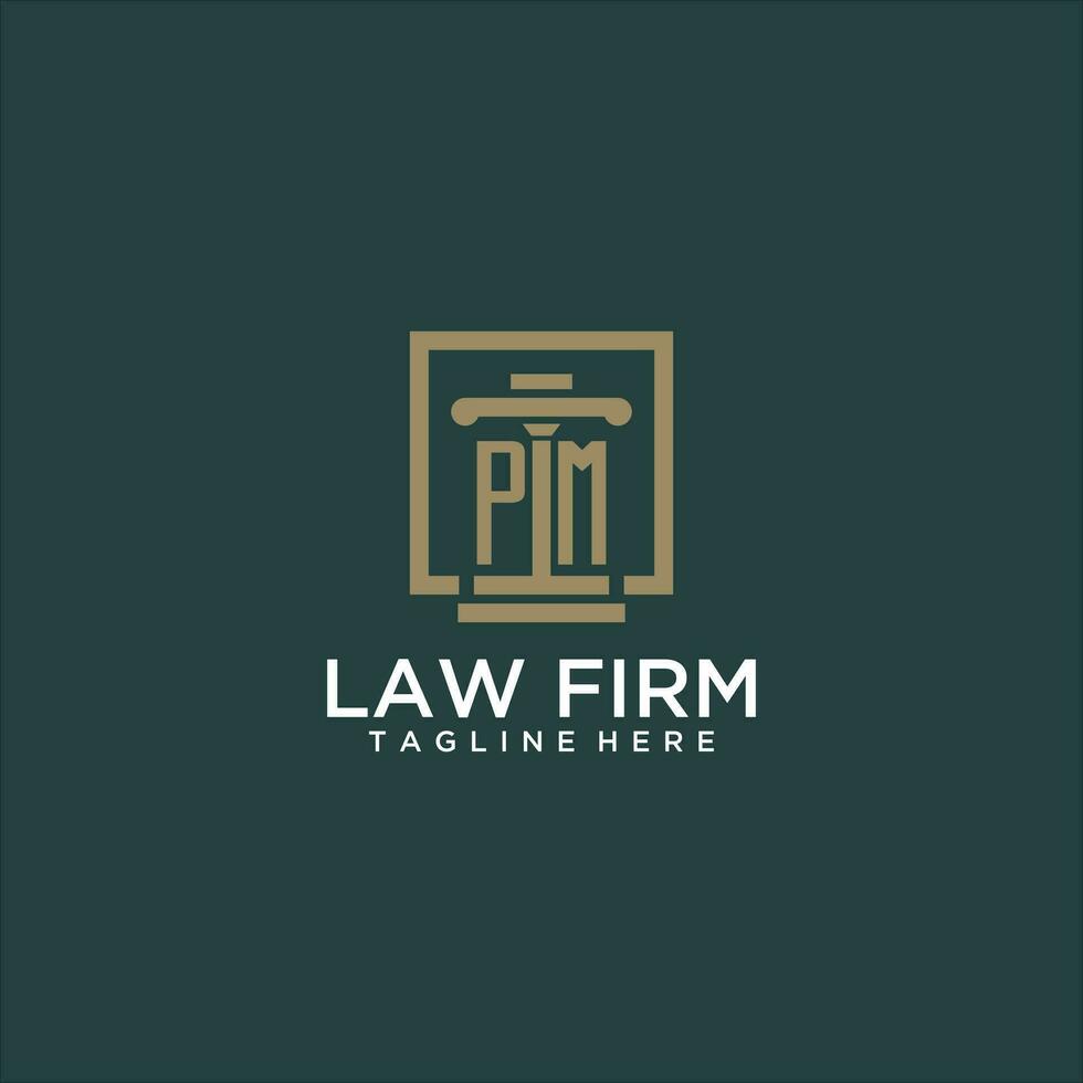 PM initial monogram logo for lawfirm with pillar design in creative square vector