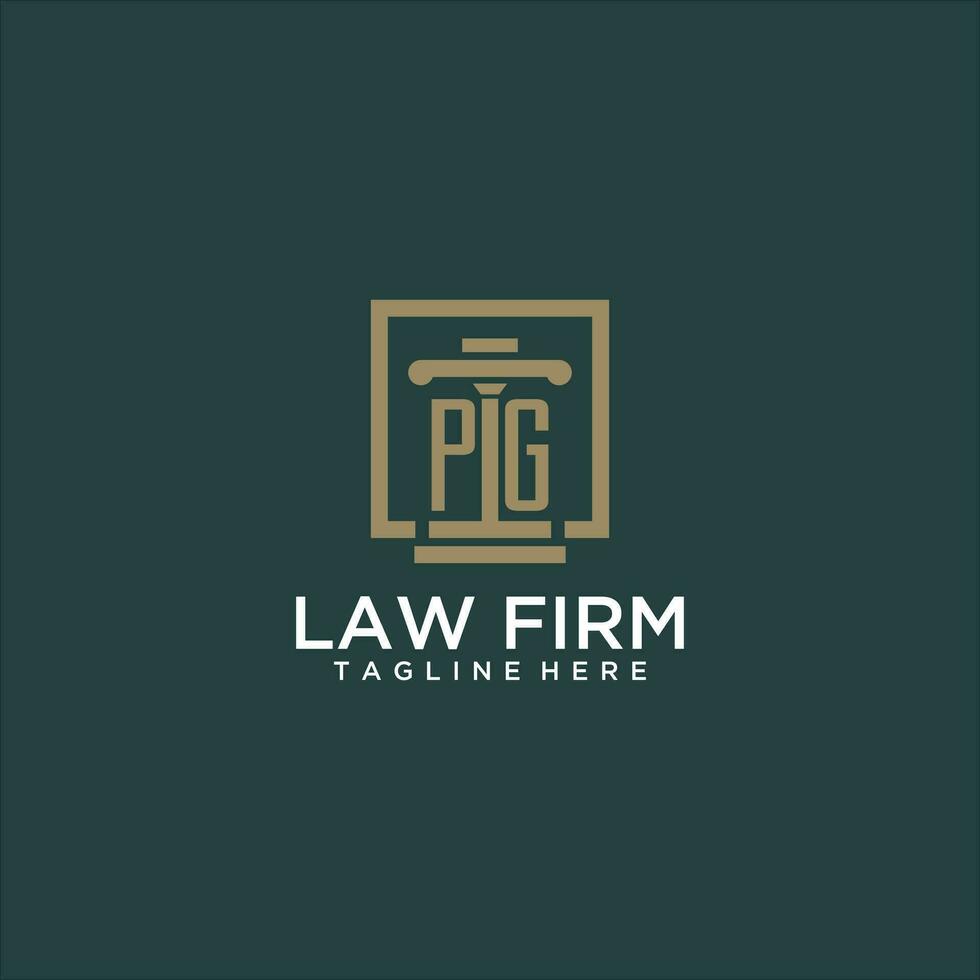 PG initial monogram logo for lawfirm with pillar design in creative square vector