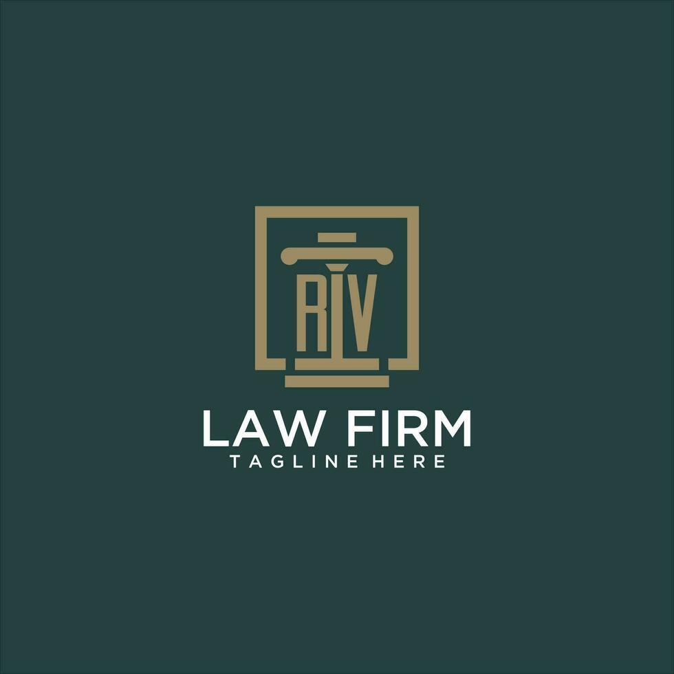 RV initial monogram logo for lawfirm with pillar design in creative square vector