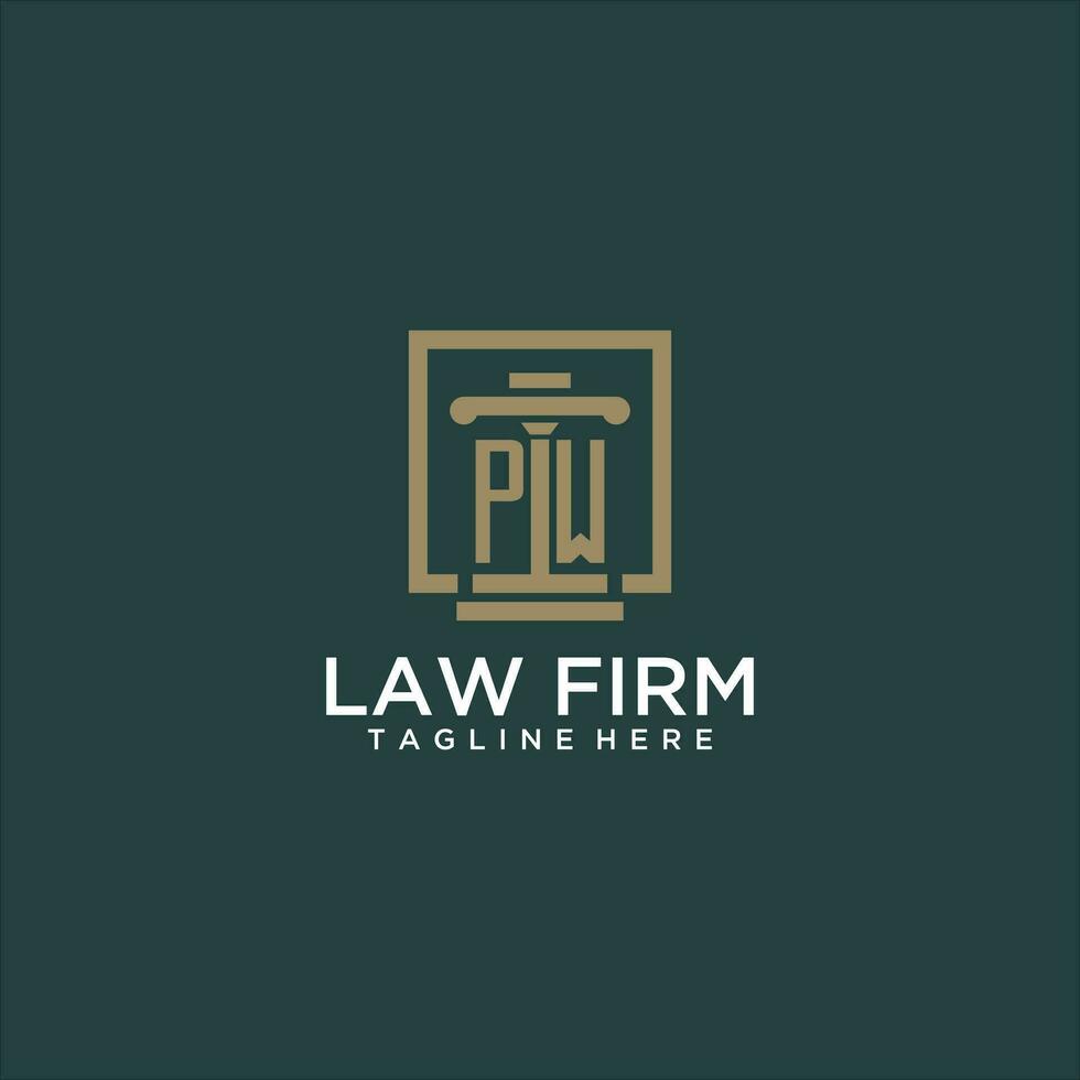PW initial monogram logo for lawfirm with pillar design in creative square vector