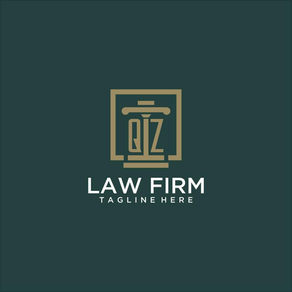 QZ initial monogram logo for lawfirm with pillar design in creative square vector