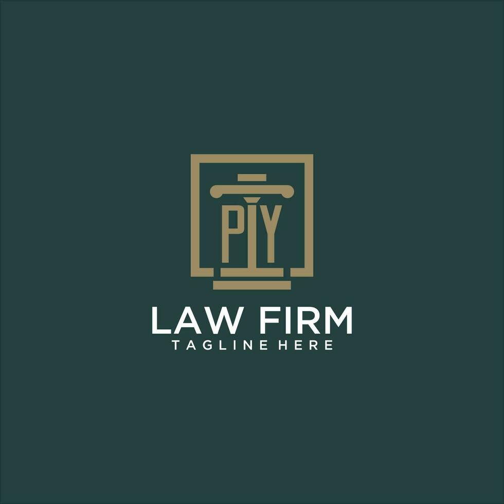 PY initial monogram logo for lawfirm with pillar design in creative square vector