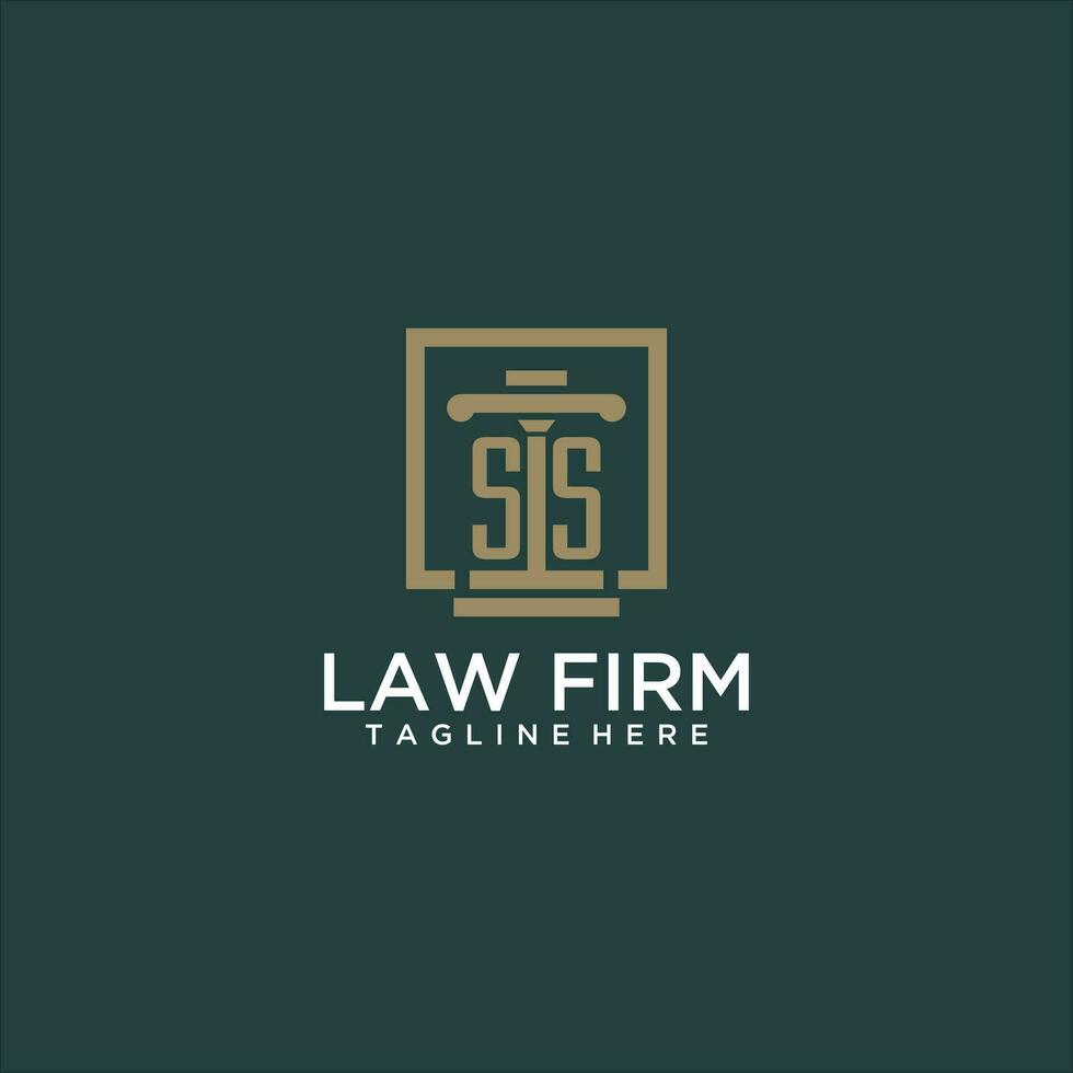 SS initial monogram logo for lawfirm with pillar design in creative square vector