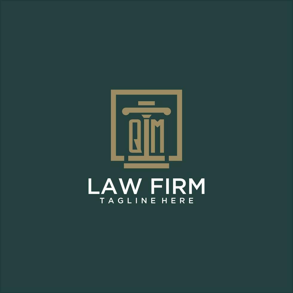 QM initial monogram logo for lawfirm with pillar design in creative square vector