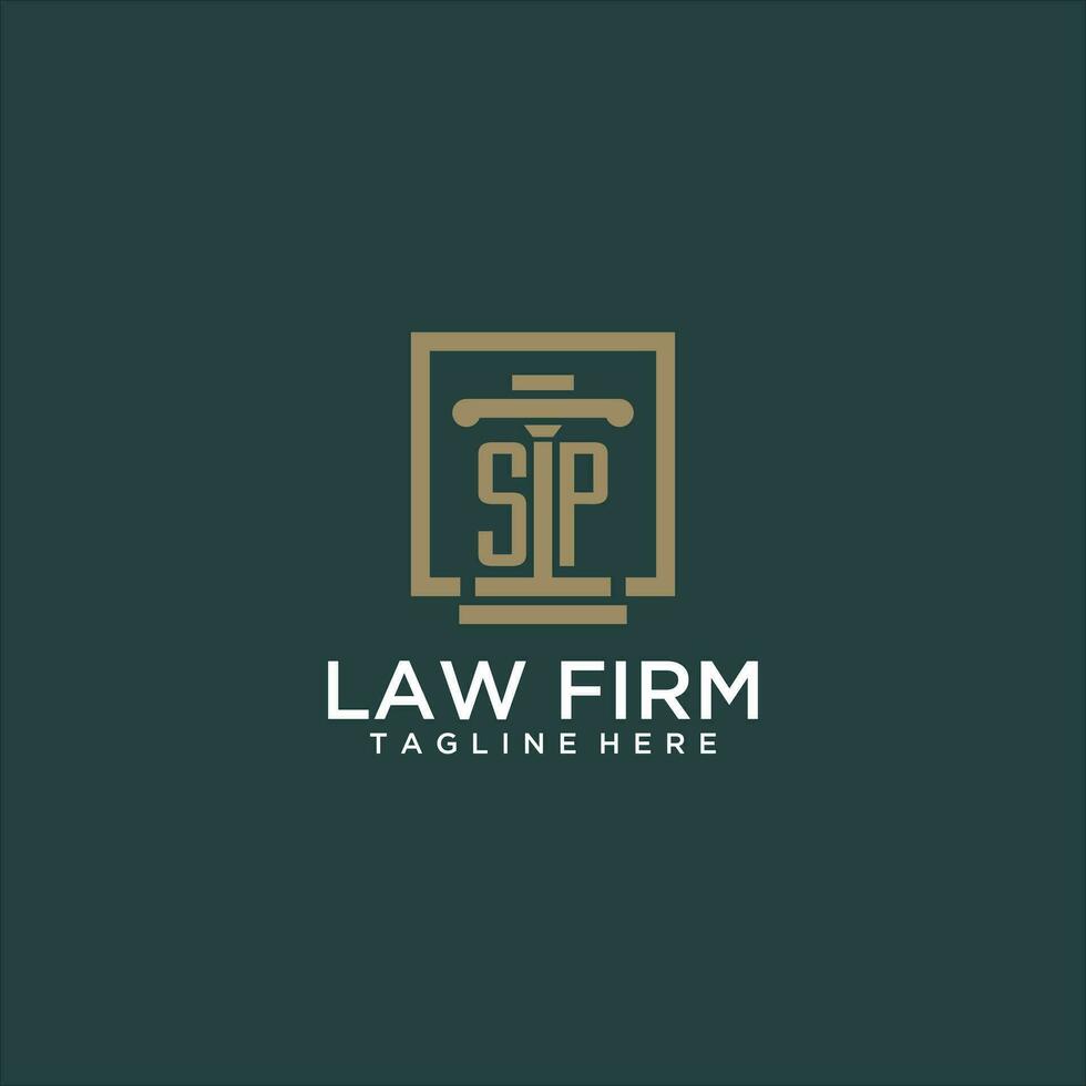 SP initial monogram logo for lawfirm with pillar design in creative square vector