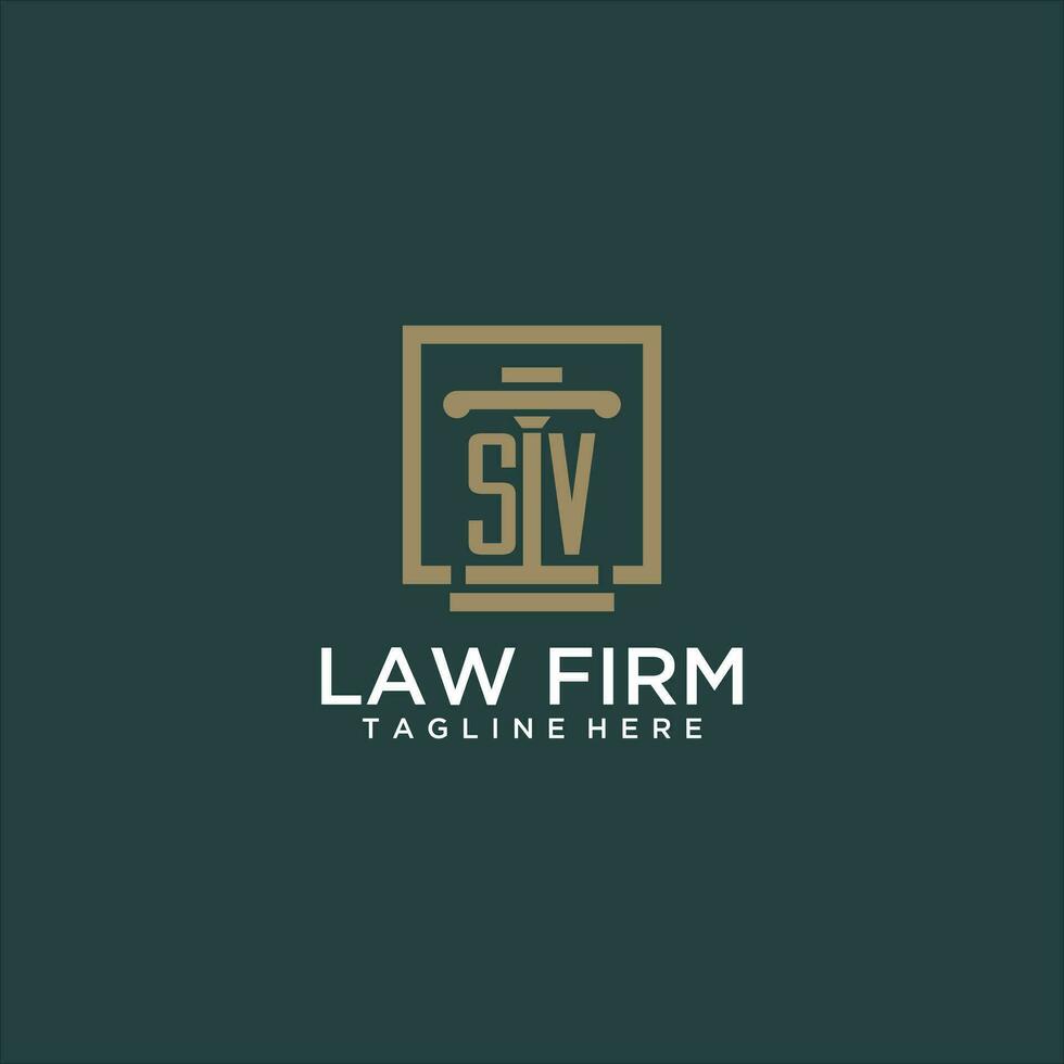 SV initial monogram logo for lawfirm with pillar design in creative square vector