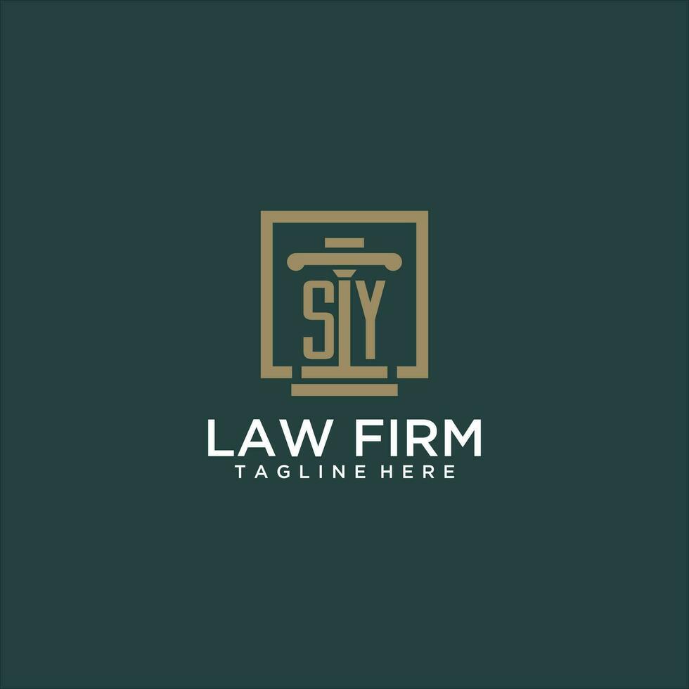 SY initial monogram logo for lawfirm with pillar design in creative square vector