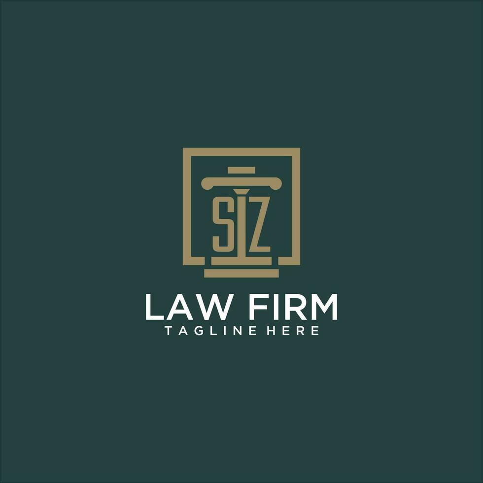 SZ initial monogram logo for lawfirm with pillar design in creative square vector