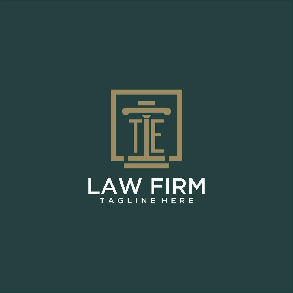 TE initial monogram logo for lawfirm with pillar design in creative square vector