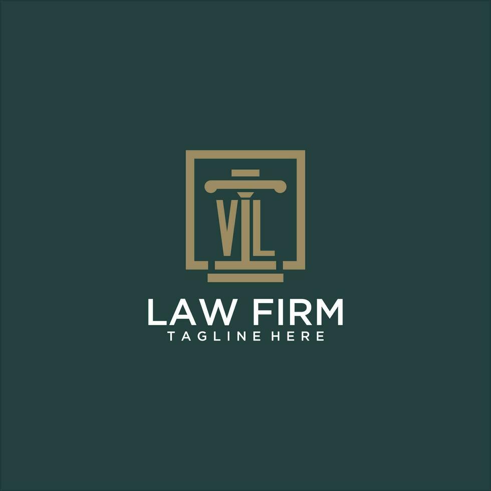 VL initial monogram logo for lawfirm with pillar design in creative square vector