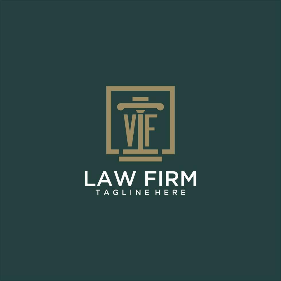 VF initial monogram logo for lawfirm with pillar design in creative square vector