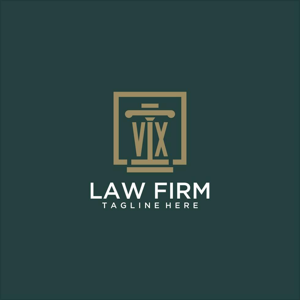 VX initial monogram logo for lawfirm with pillar design in creative square vector