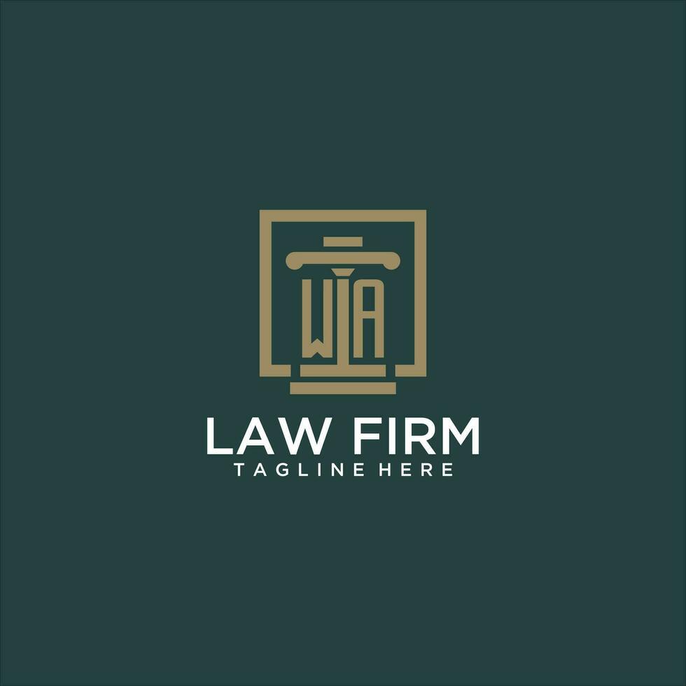 WA initial monogram logo for lawfirm with pillar design in creative square vector