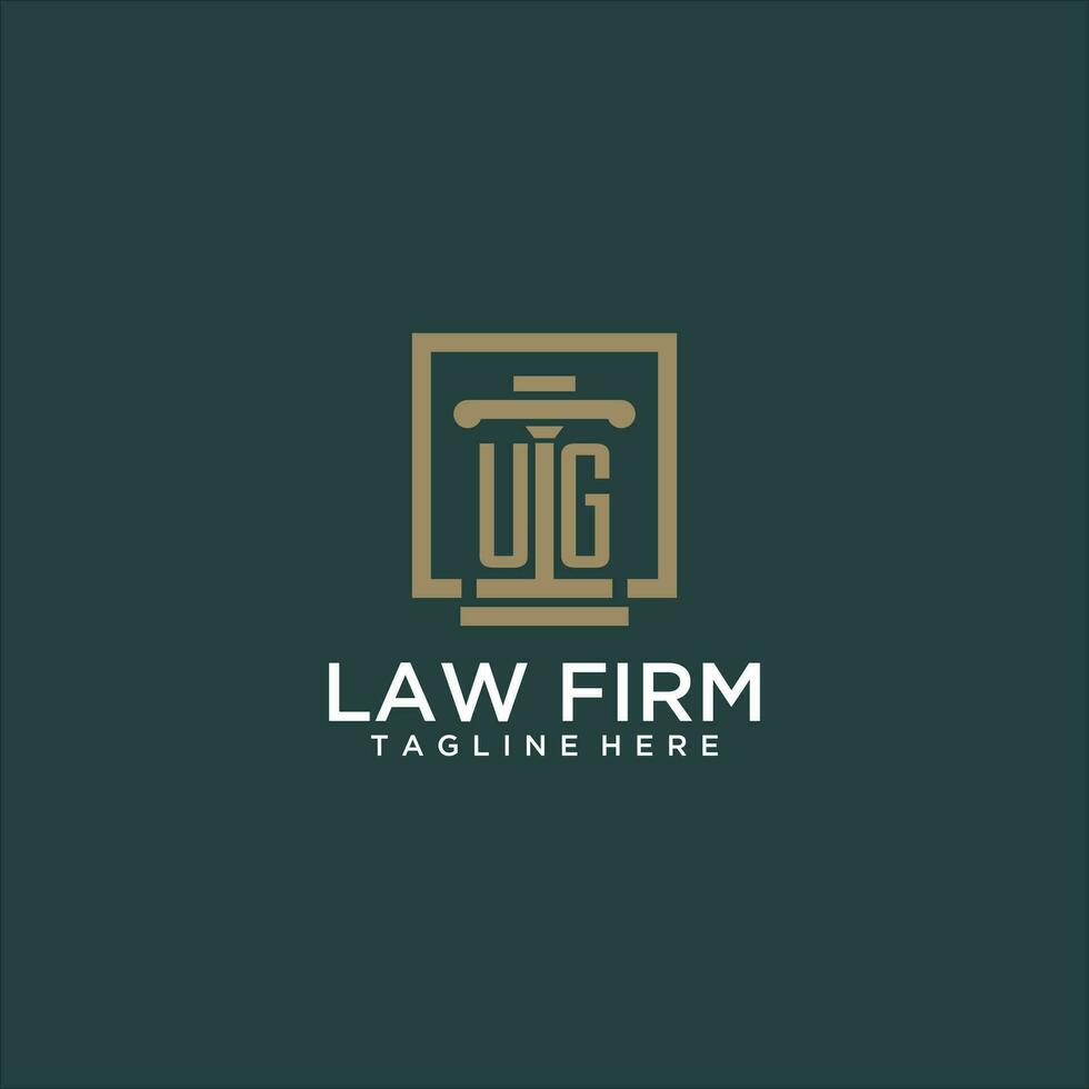 UG initial monogram logo for lawfirm with pillar design in creative square vector