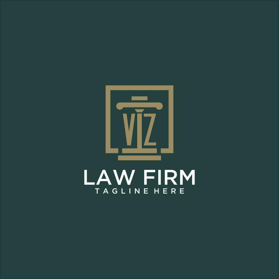 VZ initial monogram logo for lawfirm with pillar design in creative square vector