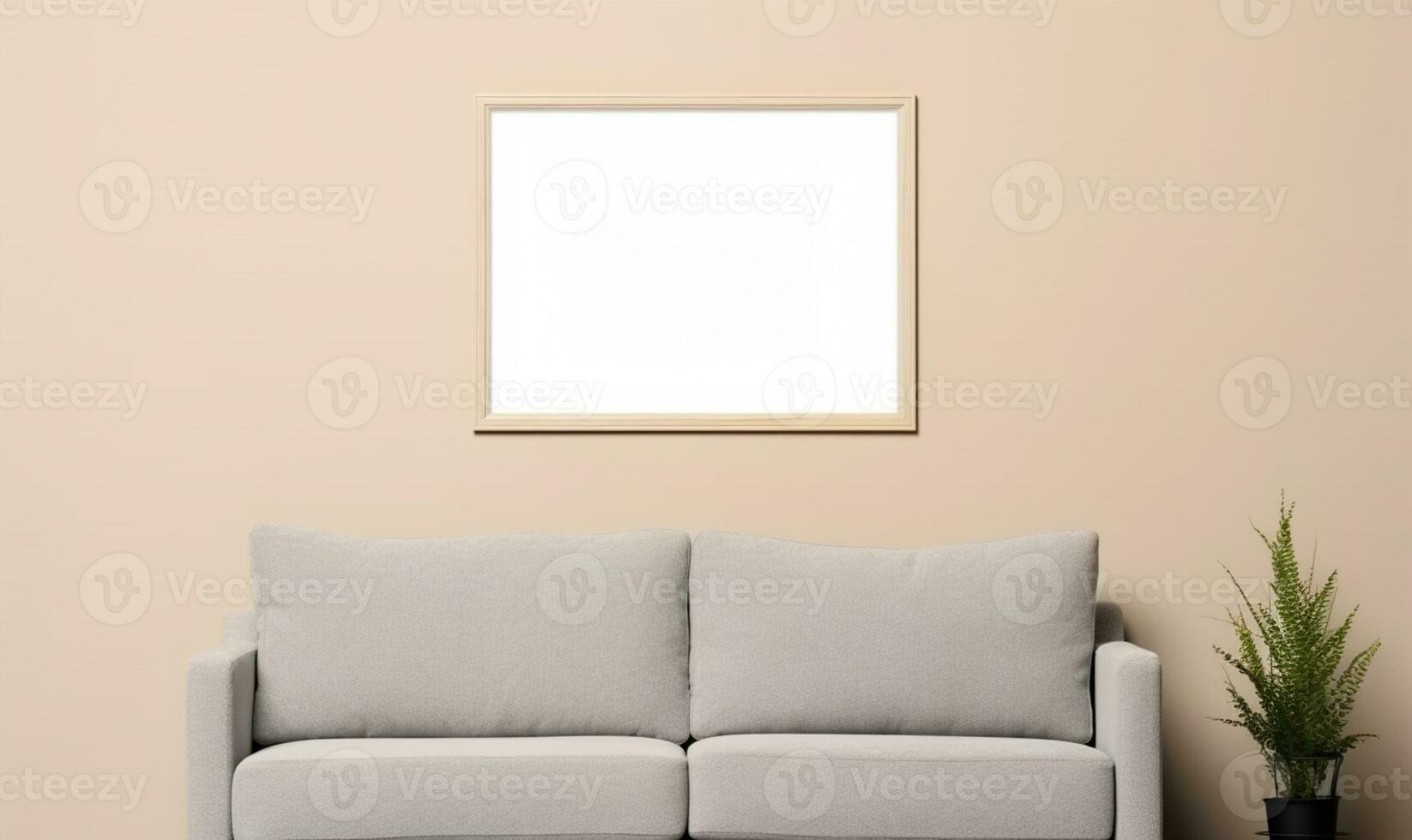 a frame mockup in a contemporary minimalist room with a beige color scheme. AI Generated photo