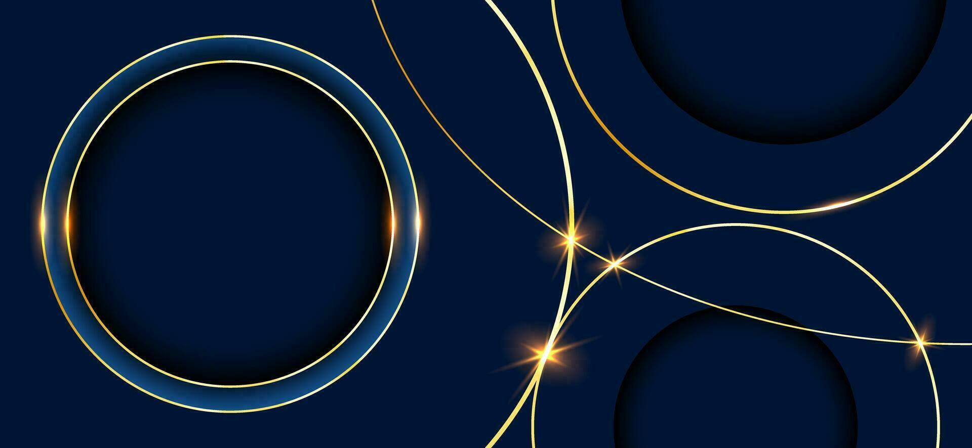 abstract luxurious circle golden lines on design dark blue background. vector illustration