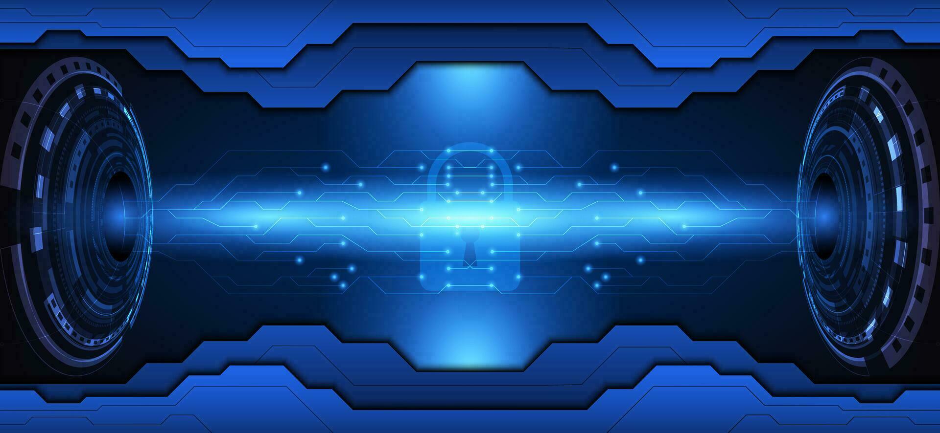 abstract technology twins circle communication padlock Hi-tech futuristic cyber security key dark blue background vector illustration