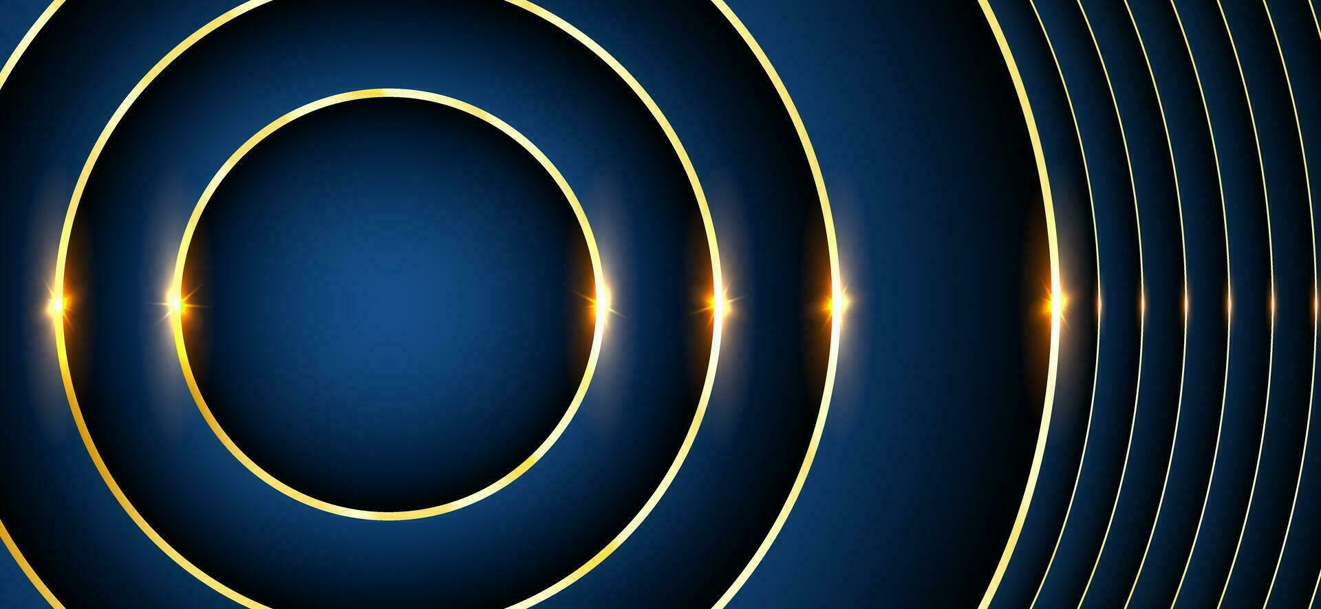 abstract luxurious circle golden lines on design dark blue background. vector illustration