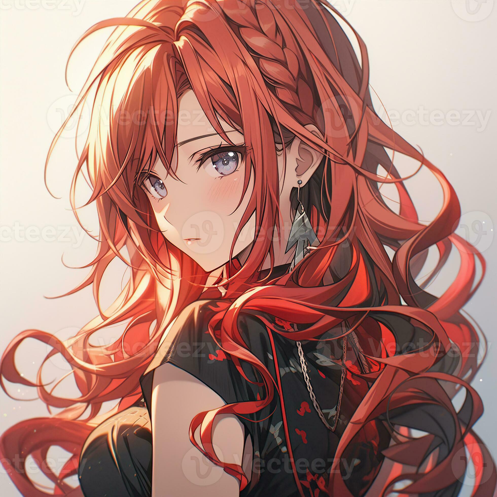 Pretty anime girl with red hair pulled back. Created with Generative AI  28109024 Stock Photo at Vecteezy