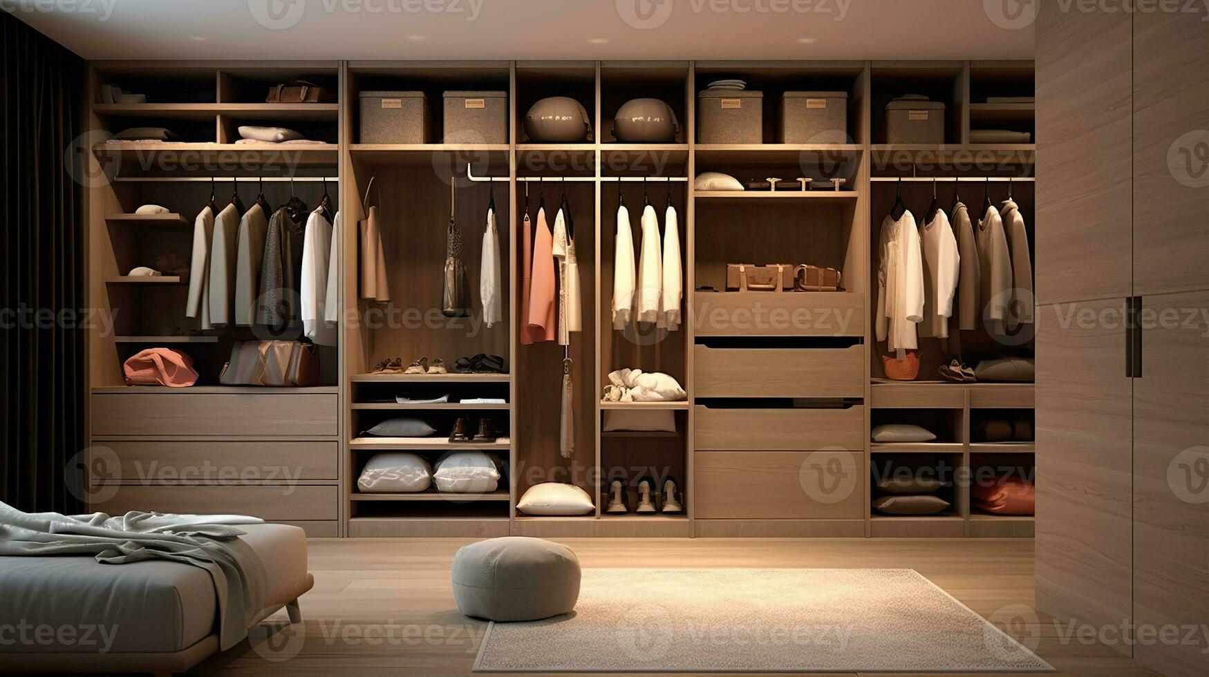 A stylish and functional wardrobe for clothing. Created with Generative AI photo