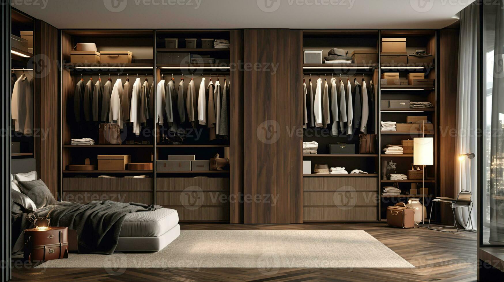 A stylish and functional wardrobe for clothing. Created with Generative AI photo