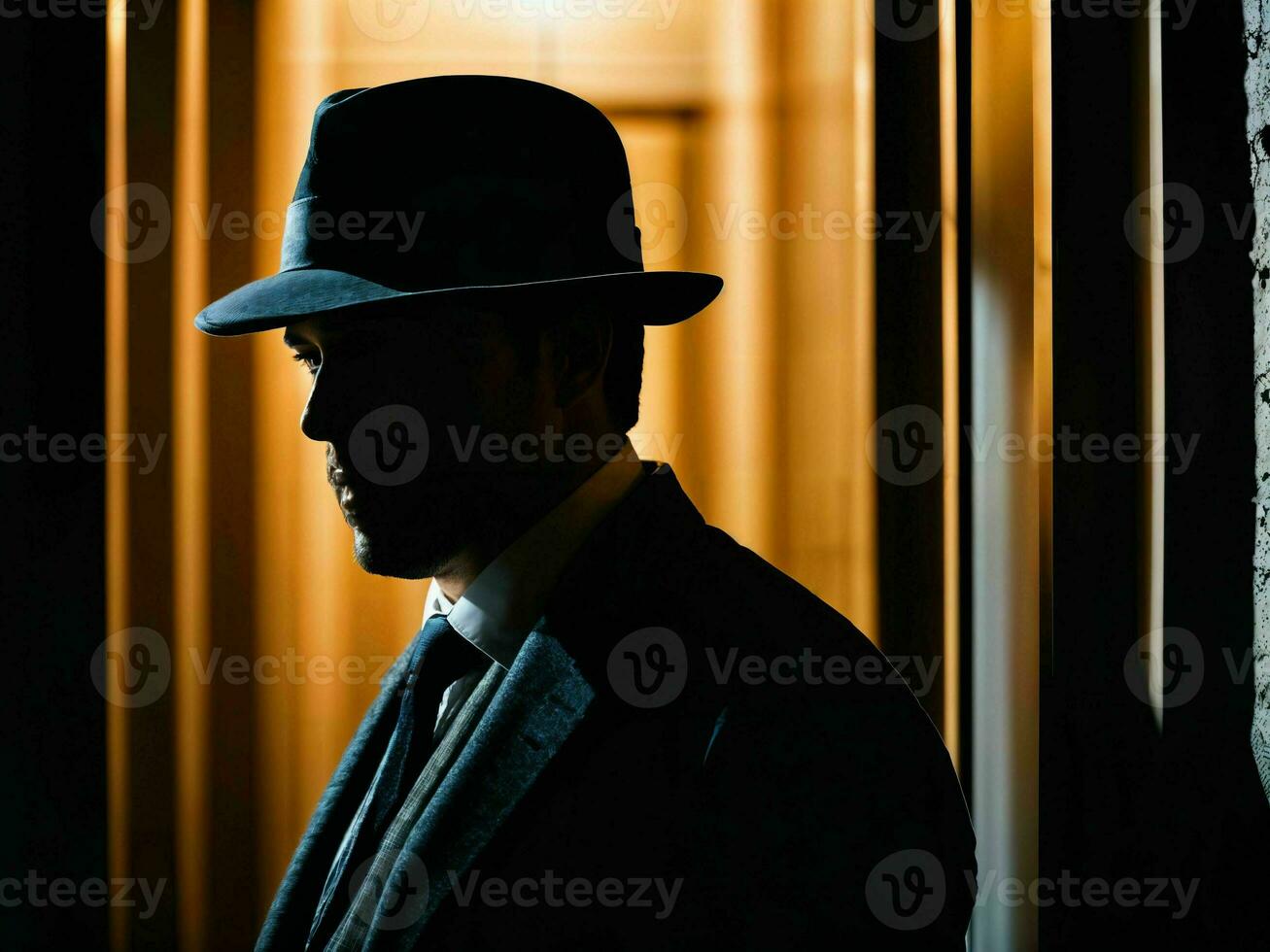 photo of serious detective man in crime scene, generative AI