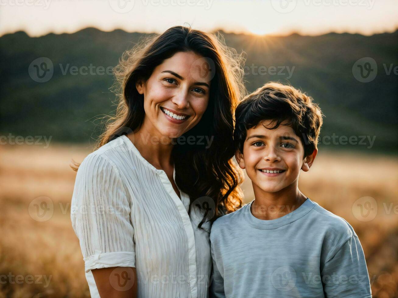 photo of happy family mother and son, generative AI