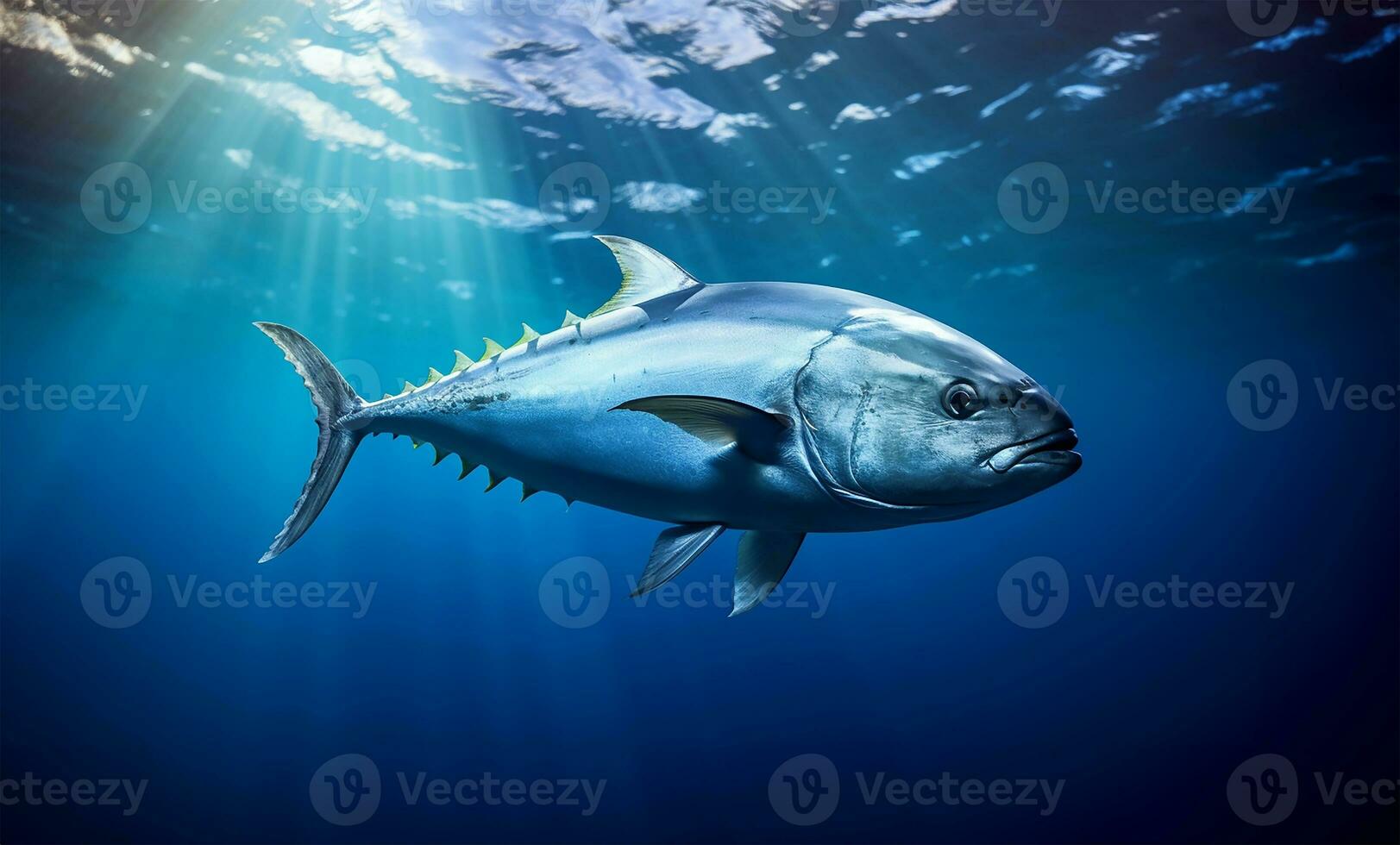 Bluefin tuna fish swimming in clear ocean water. AI Generated photo