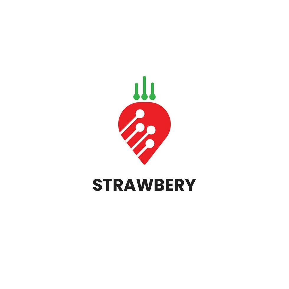 Strawberry Tech Technology Logo Design Template vector