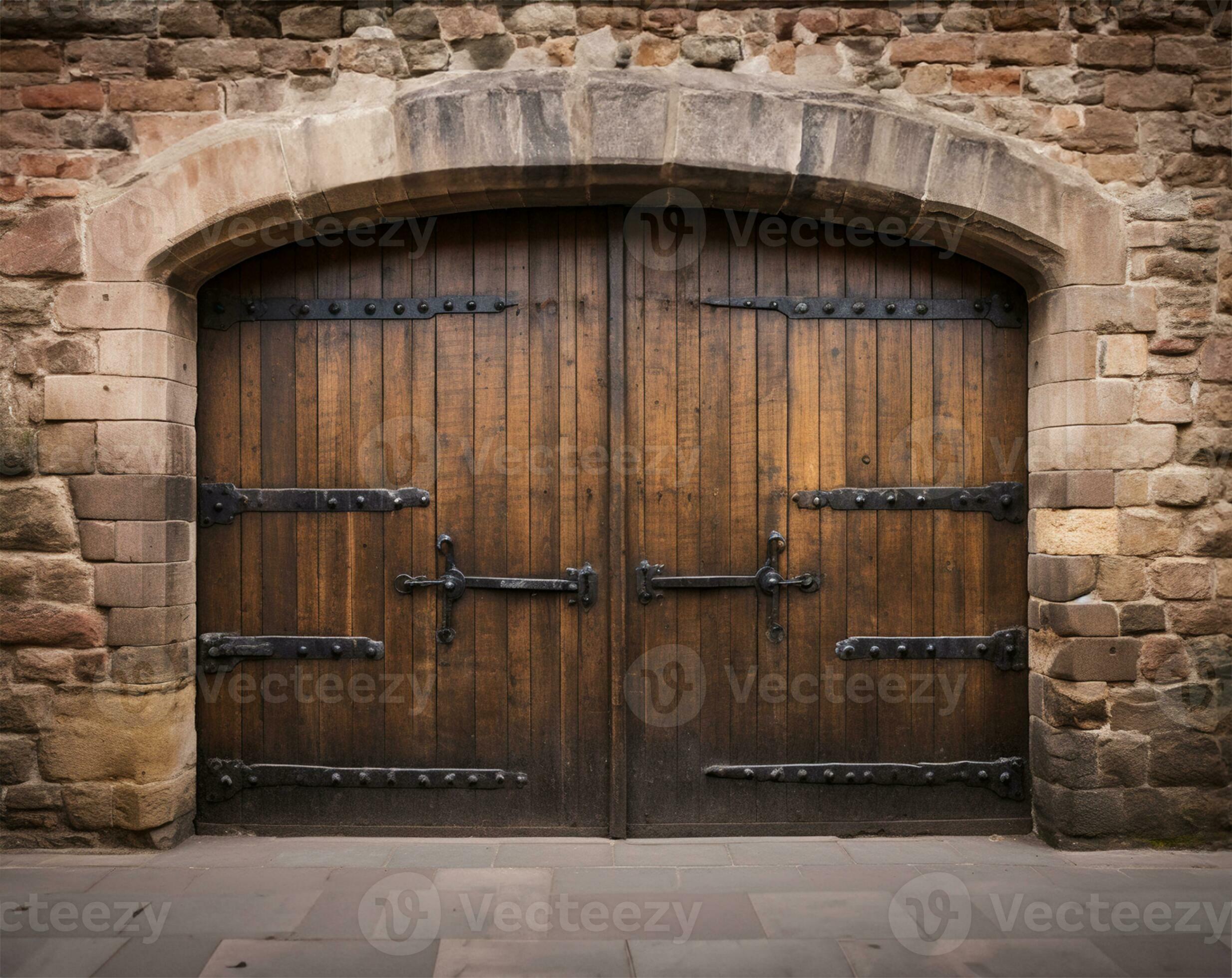 wooden doors characteristic of a medieval castle. AI Generated 28109772