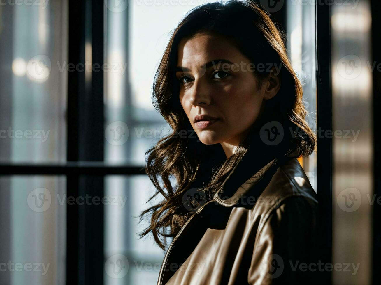 photo of serious detective woman in crime scene, generative AI