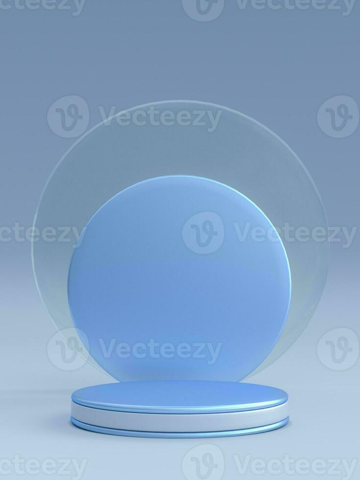3D clean blue background with geometric round podium. Modern minimal graphic design. Clean background for promotion product. Vertical photo