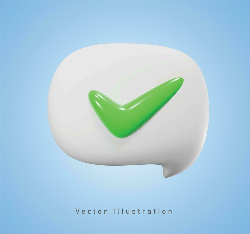 green check talk bubble in 3d vector illustration