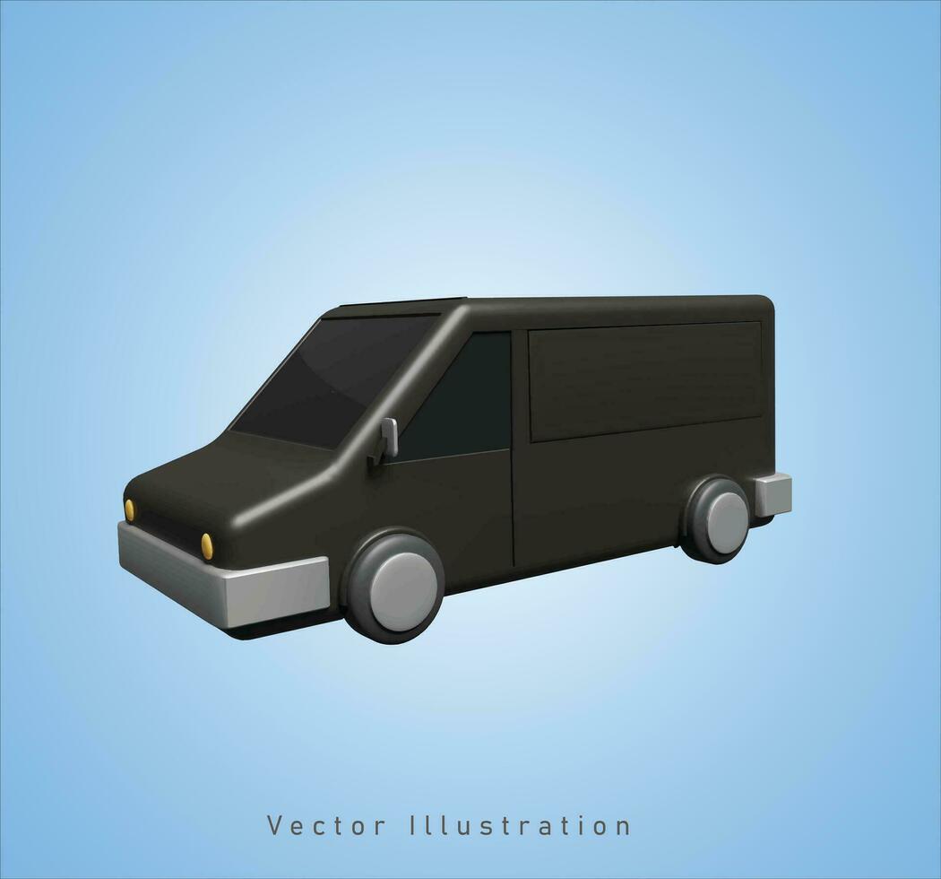 black blind van car in 3d vector illustration