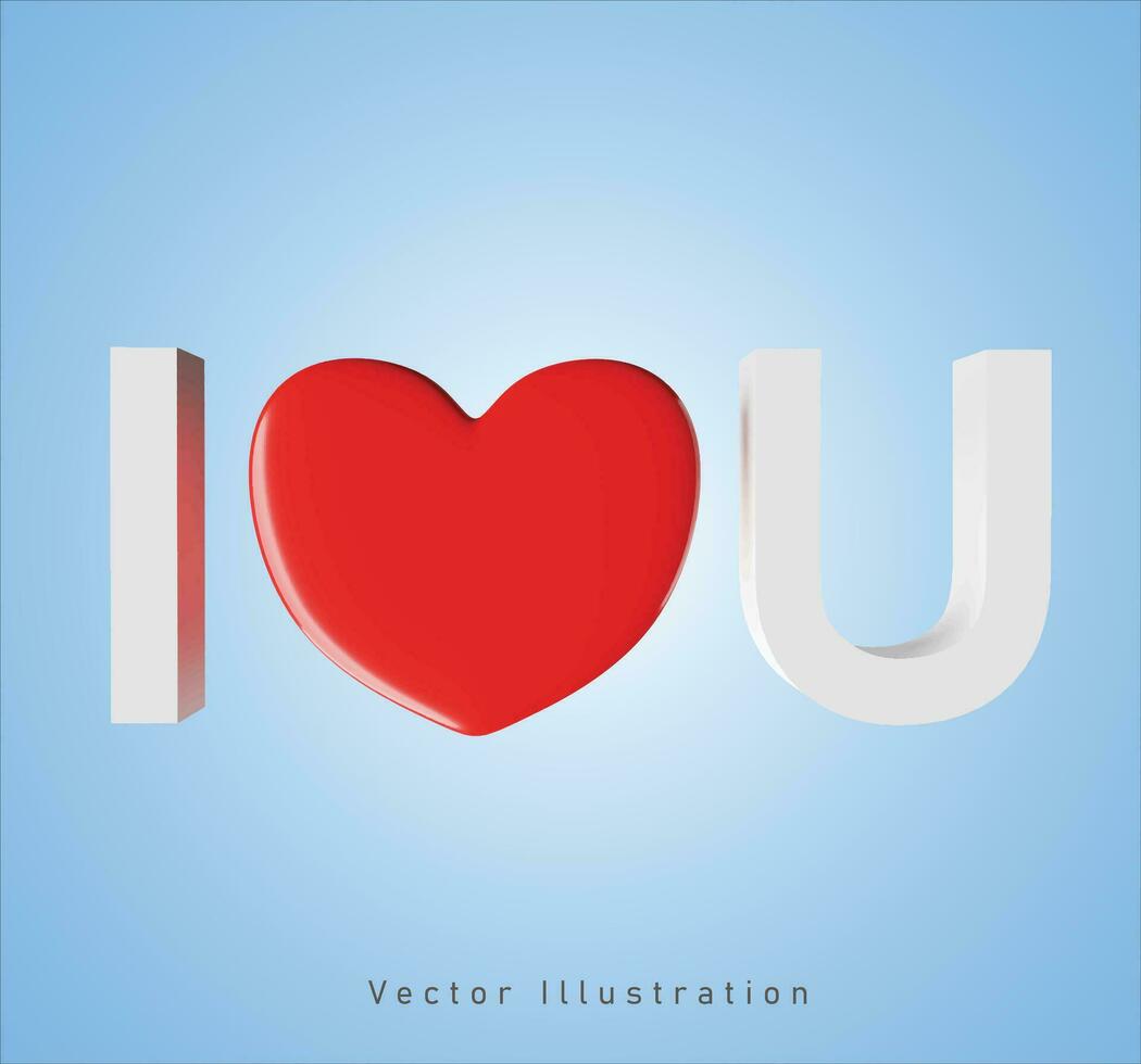i love u text sign in 3d vector illustration