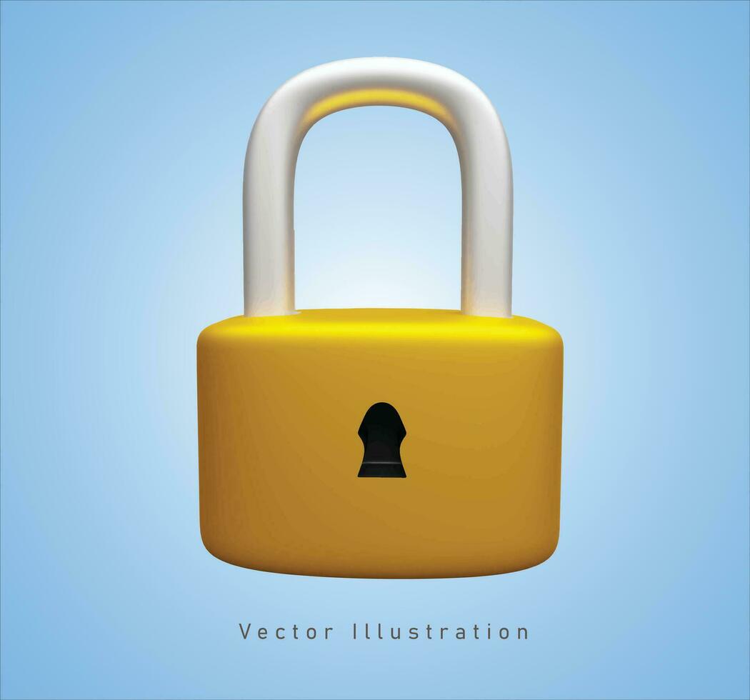 golden padlock in 3d vector illustration