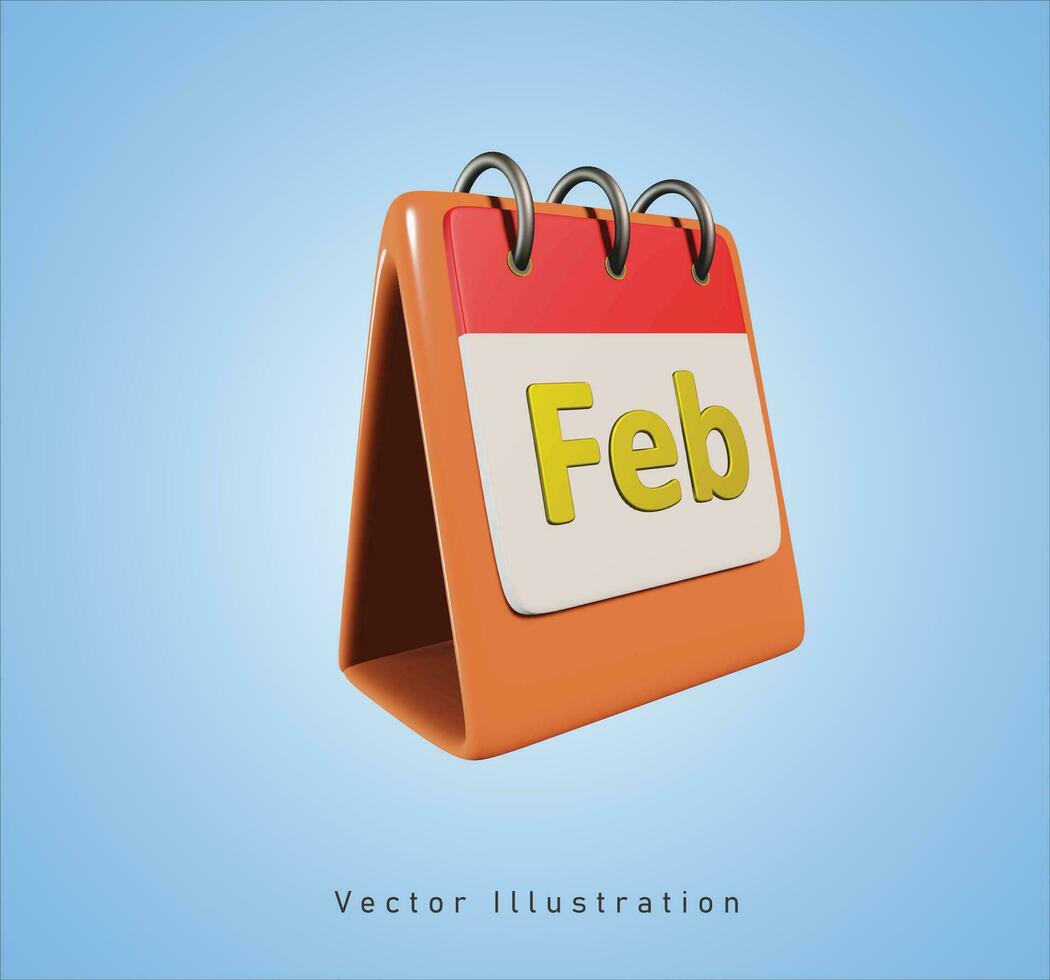 febrero calendario firmar en 3d vector ilustración
