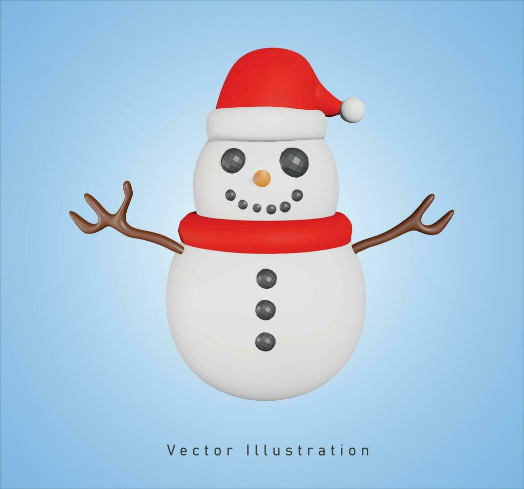 snowman character in 3d vector illustration
