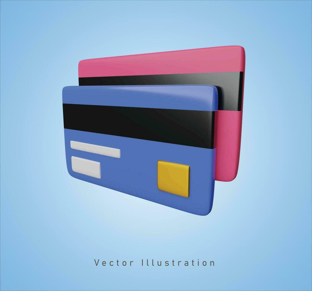 crédito tarjeta con diferente color en 3d vector ilustración