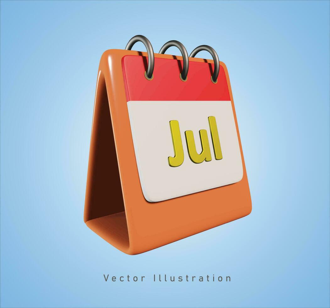 July calendar in 3d vector illustration