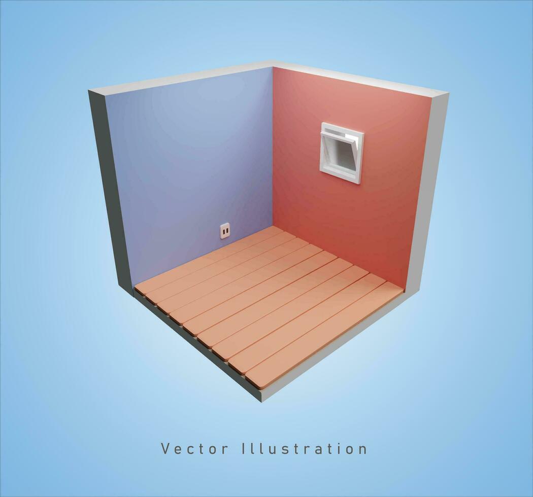 empty isometric room in 3d vector illustration