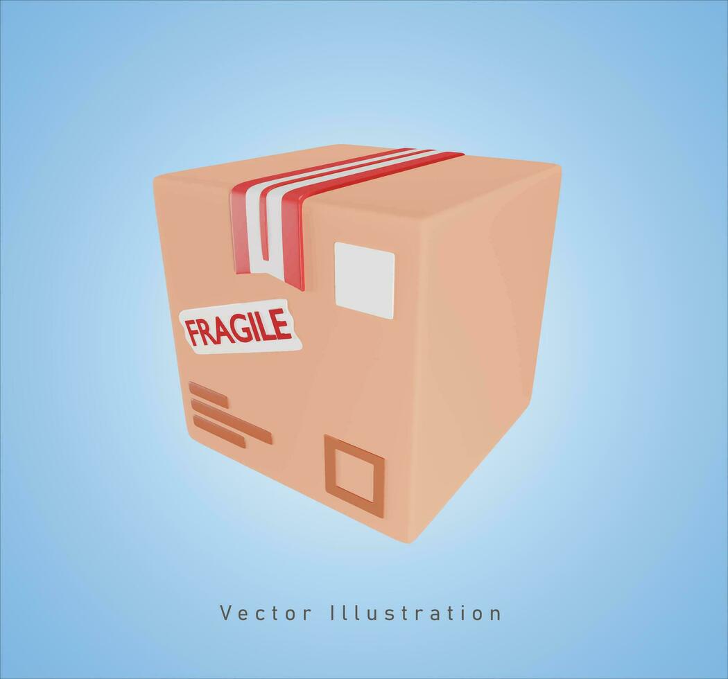 frágil caja en 3d vector ilustración