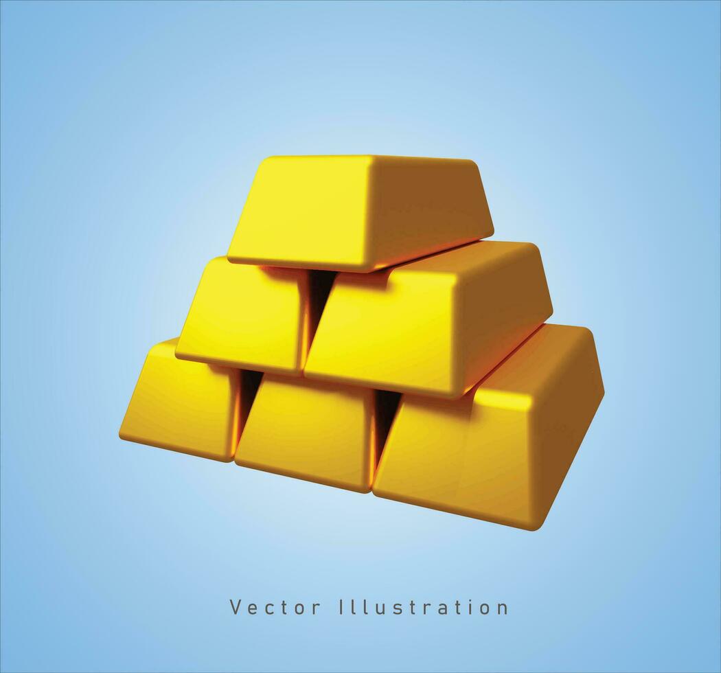 gold bars in 3d vector illustration