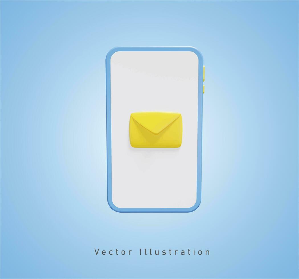 blue smartphone with message sign in 3d vector illustration