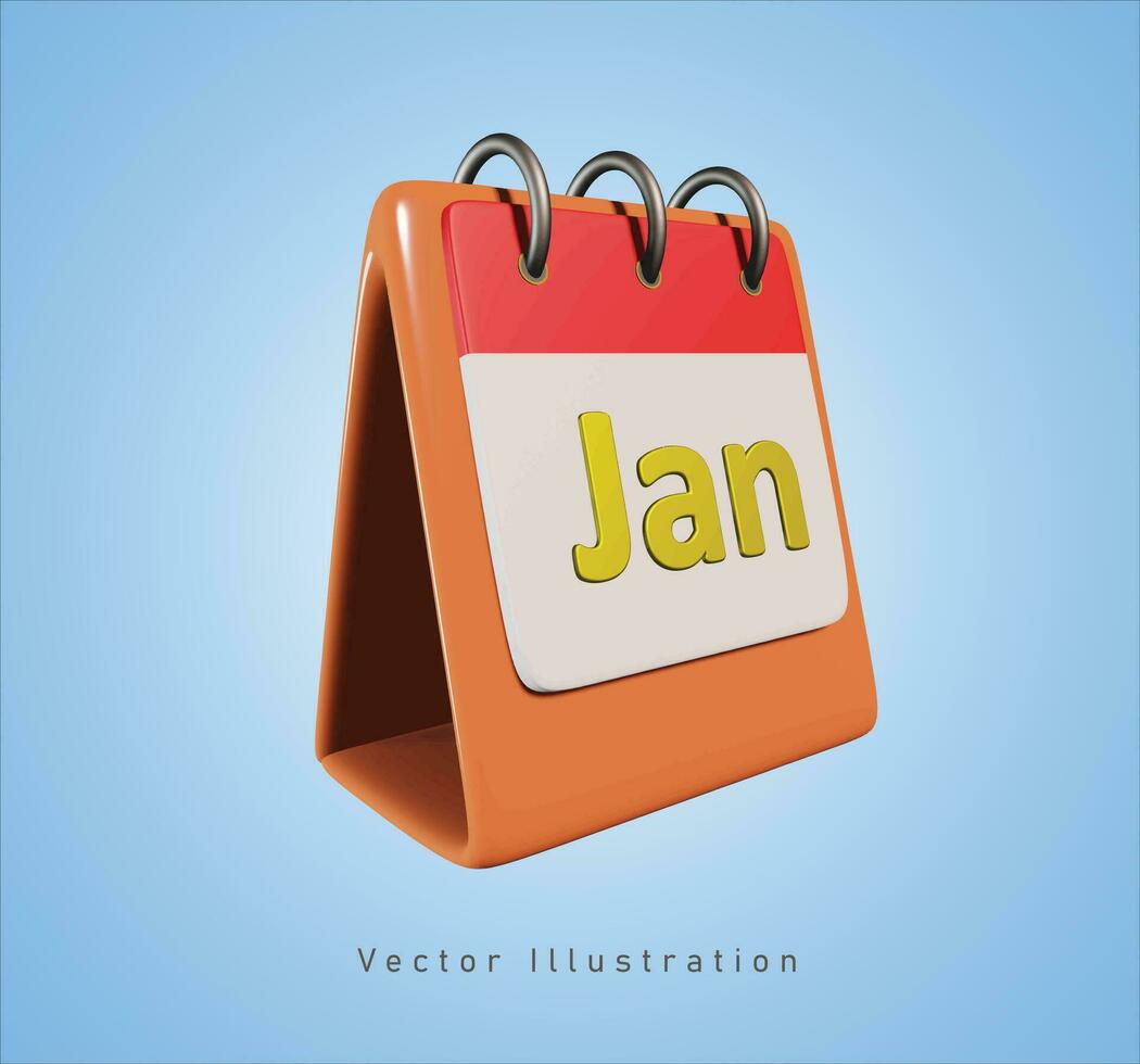 January calendar in 3d vector illustration