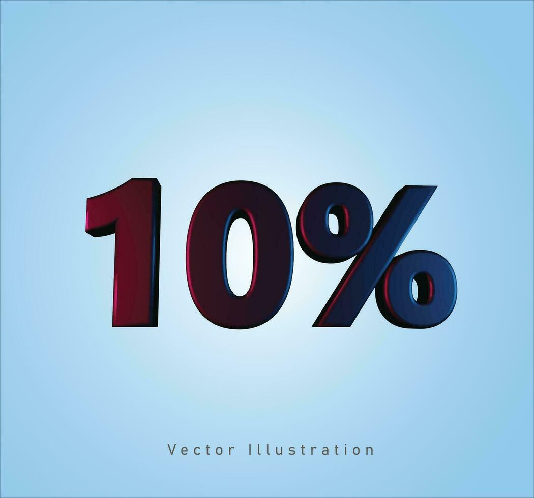 black ten percentage sign in 3d vector illustration