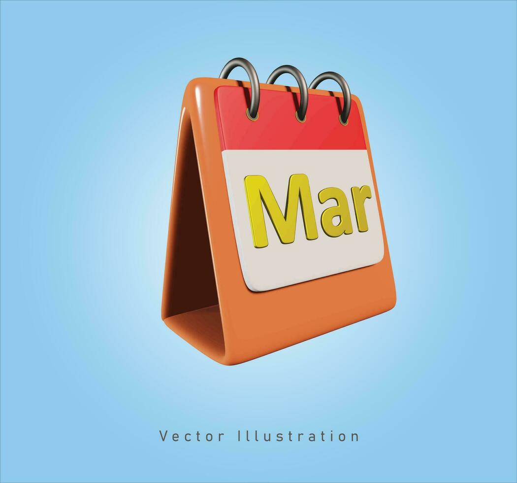 marzo calendario en 3d vector ilustración